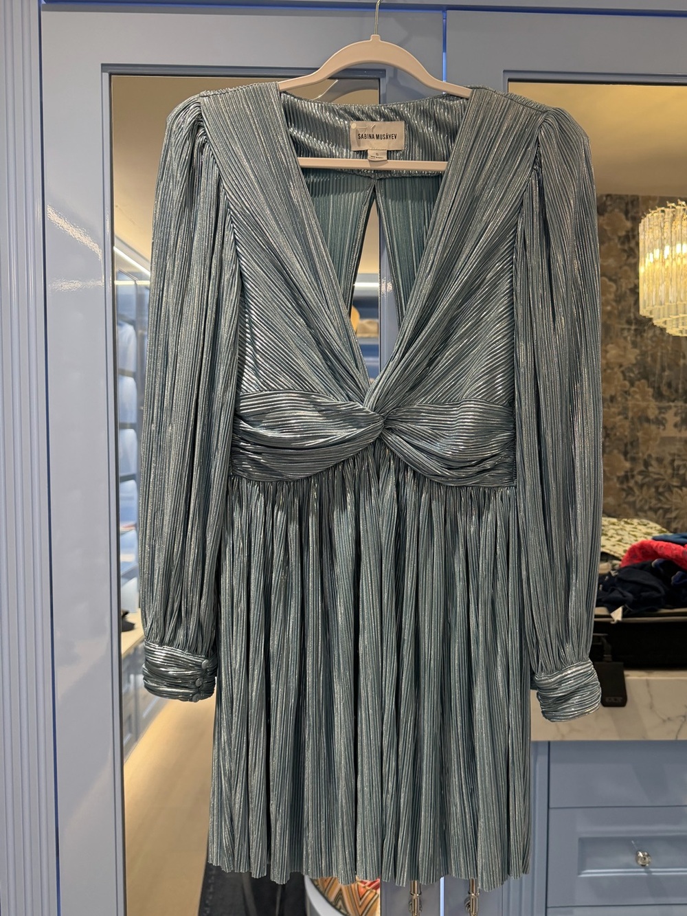 Sabina Musayev Metallic Pleated Mini Dress - Small